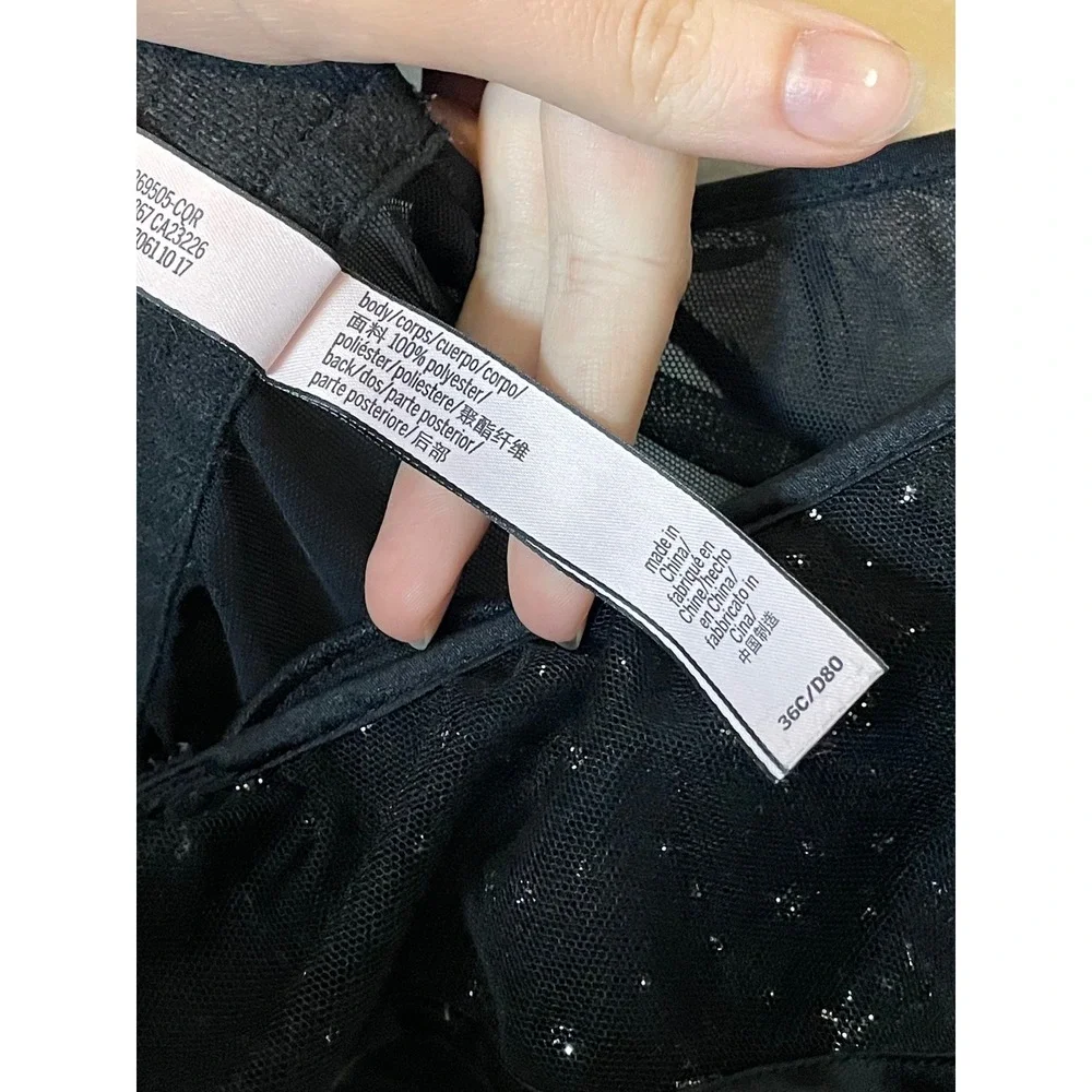 Victoria's Secret Black Silver Glitter Stars Sheer Ruffle Corset Top Size 36C - Picture 7 of 7